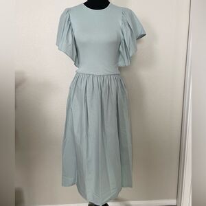 Zara Light Blue Midi Dress with Flutter Sleeves